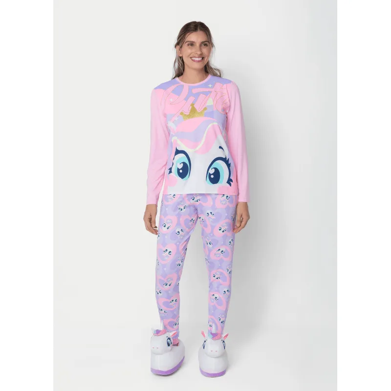 Pijama Manga Longa Viscolycra Feminino Unicórnio Diamante G