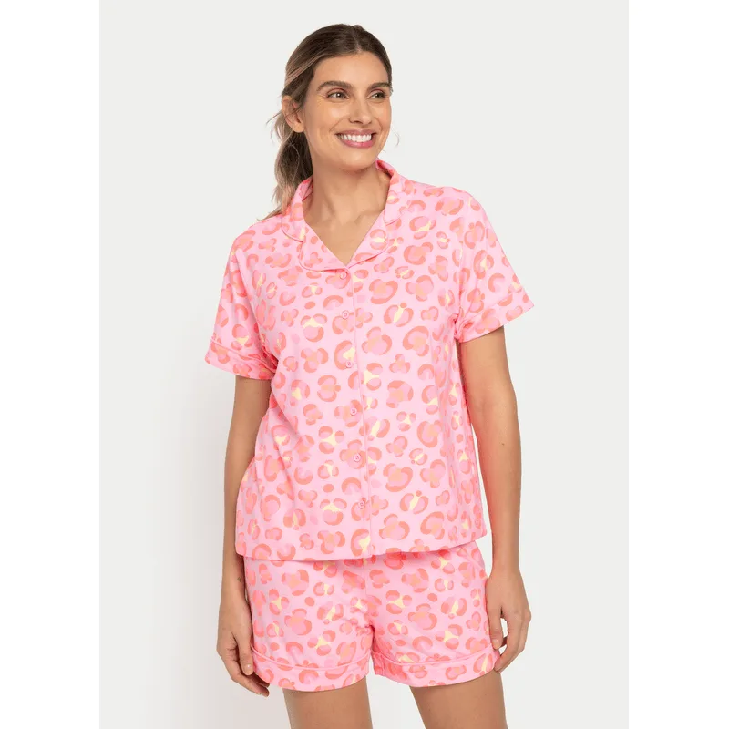 Pijama Manga Curta Viscolycra Feminino Gata Cereja G
