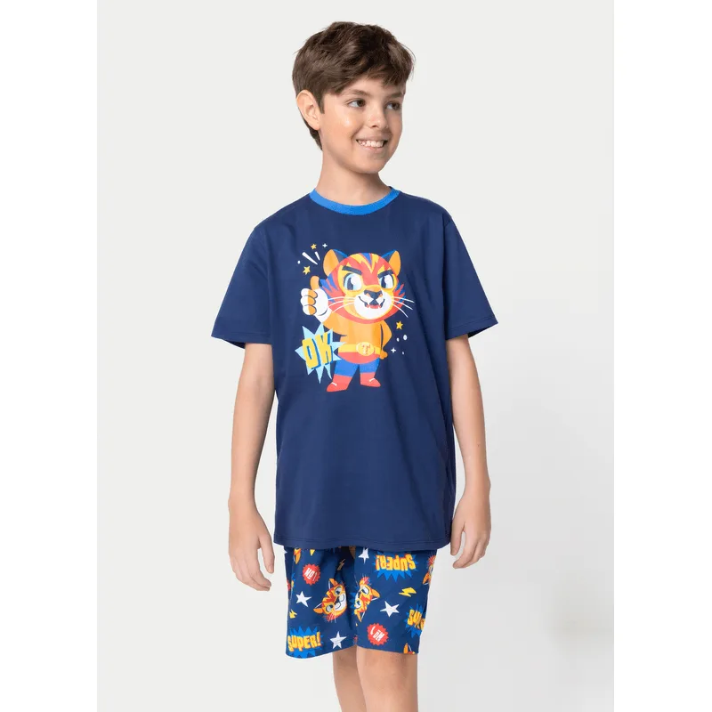 Pijama Manga Curta Algodão Menino Teen Tigre Lucha 12