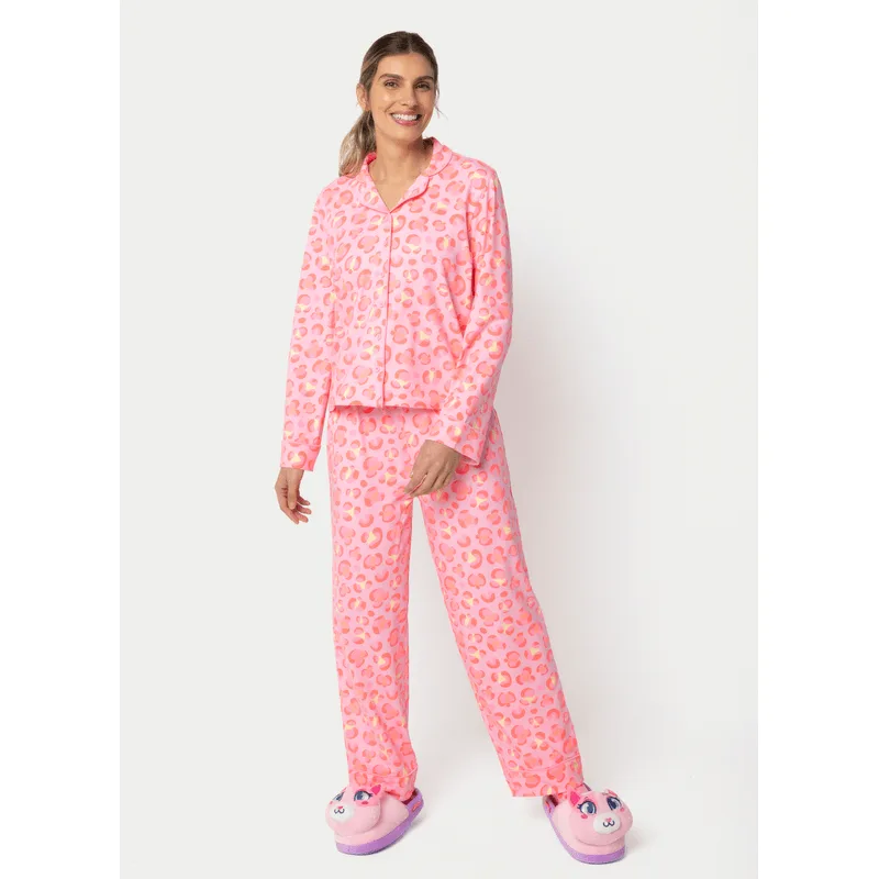 Pijama Manga Longa Viscolycra Feminino Gata Cereja P