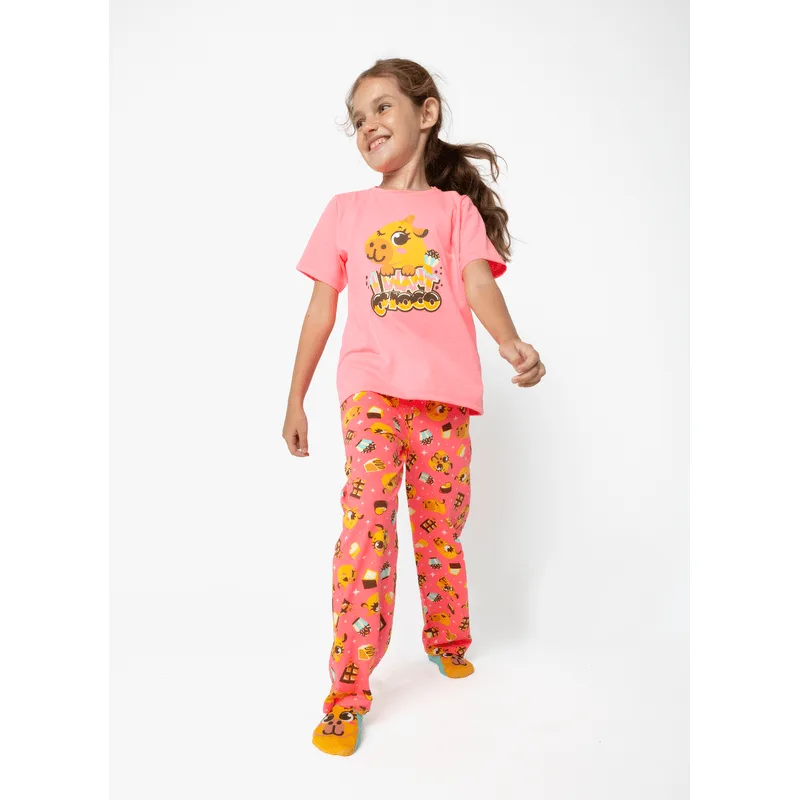 Pijama Manga Curta Algodão Menina Capivara Chocolate 2
