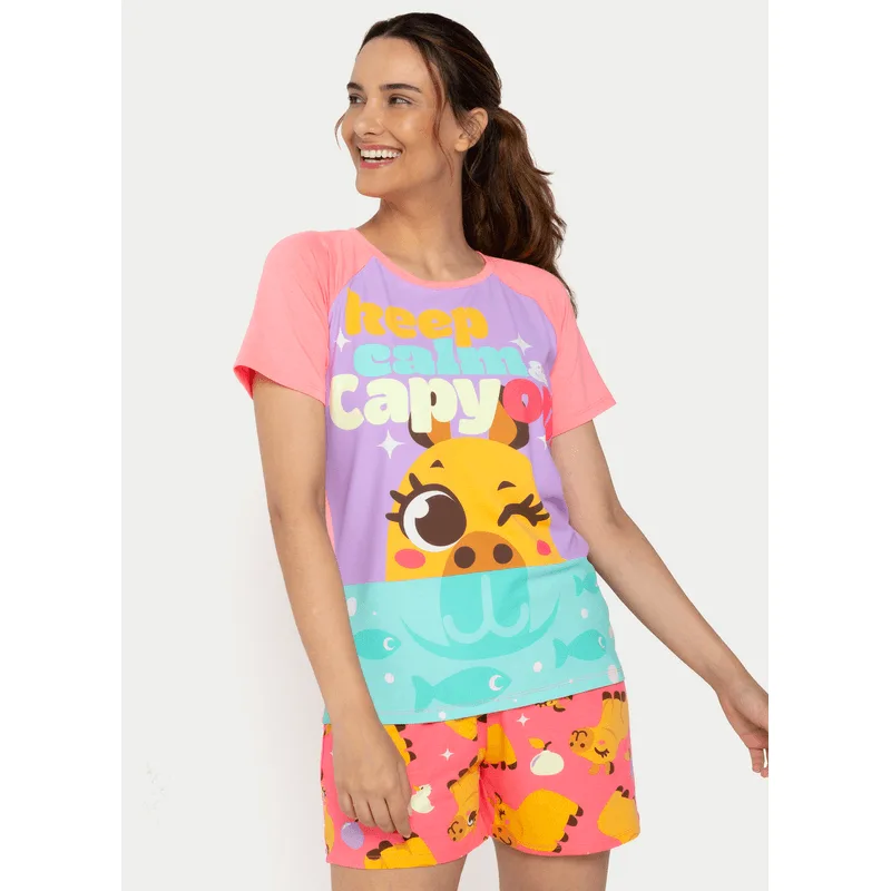 Pijama Manga Curta Viscolycra Feminino Capivara Vibes M