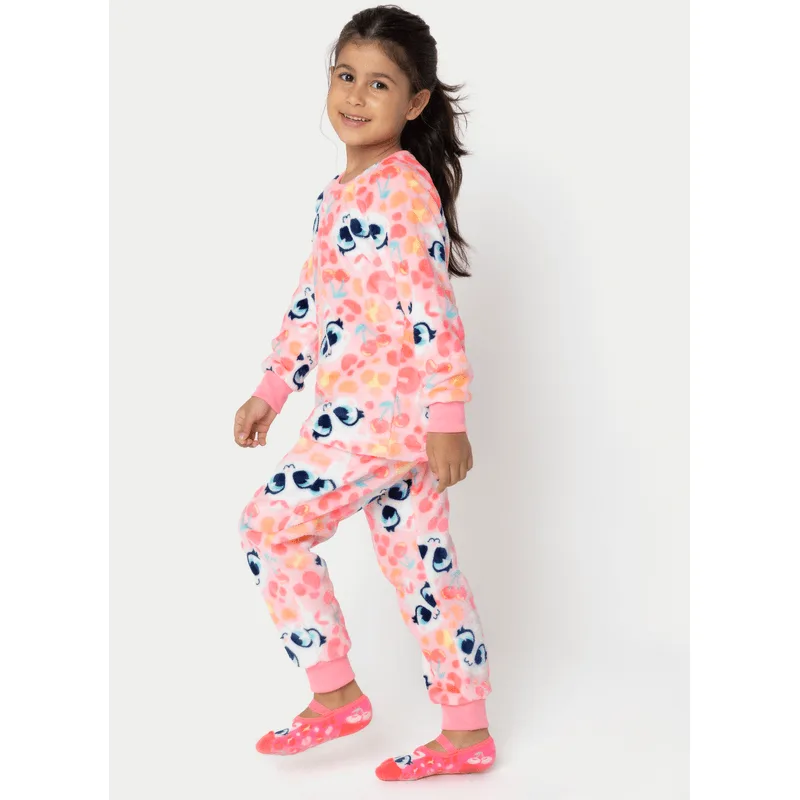 Pijama Manga Longa Soft Menina Gata Cereja 6