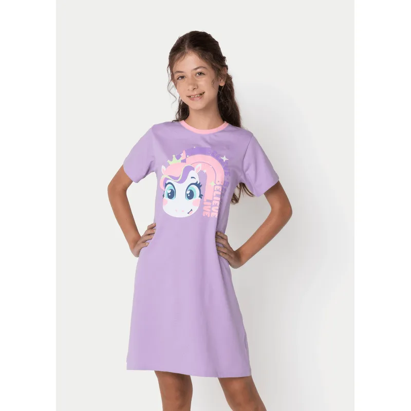 Camisola Manga Curta Algodão Menina Teen Unicórnio Diamante 10