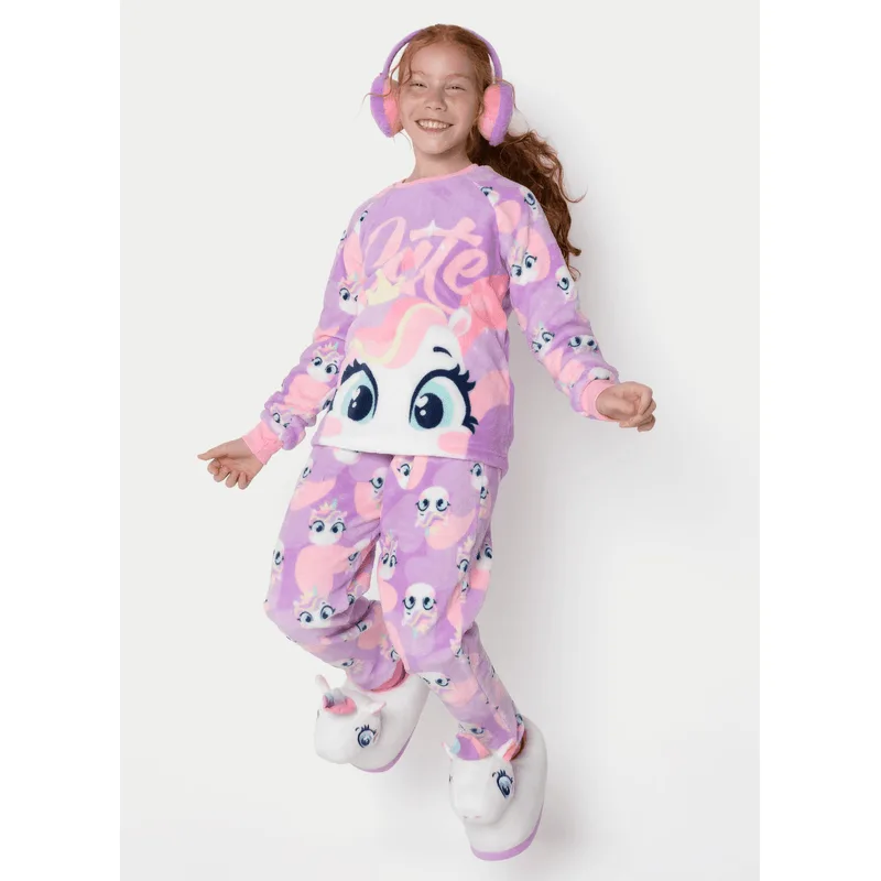 Pijama Manga Longa Soft Menina Teen Unicórnio Diamante 8