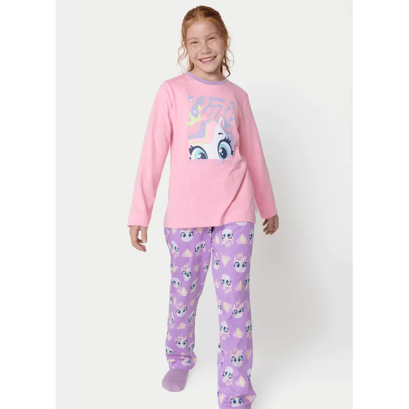 Pijama Manga Longa Algodão Menina Teen Unicórnio Diamante 10