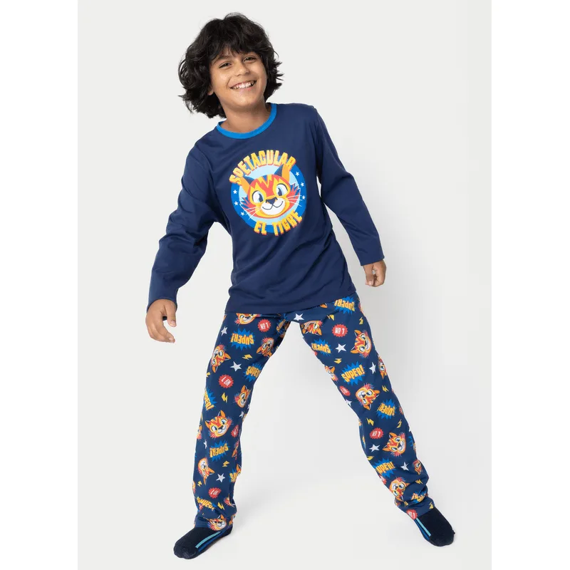 Pijama Manga Longa Algodão Menino Teen Tigre Lucha 12