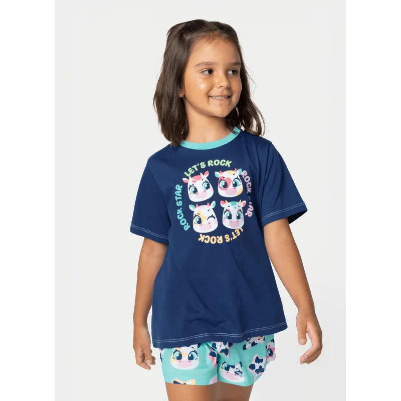 Pijama Manga Curta Algodão Menina Vaca Moosic 4