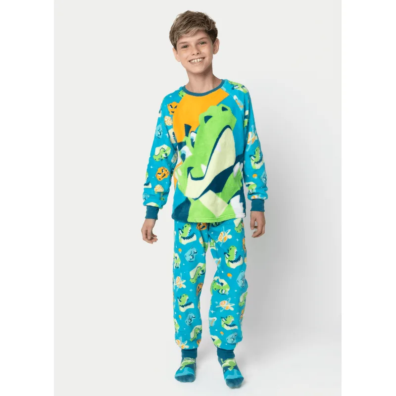 Pijama Manga Longa Soft Menino Teen Dino Astronauta 8