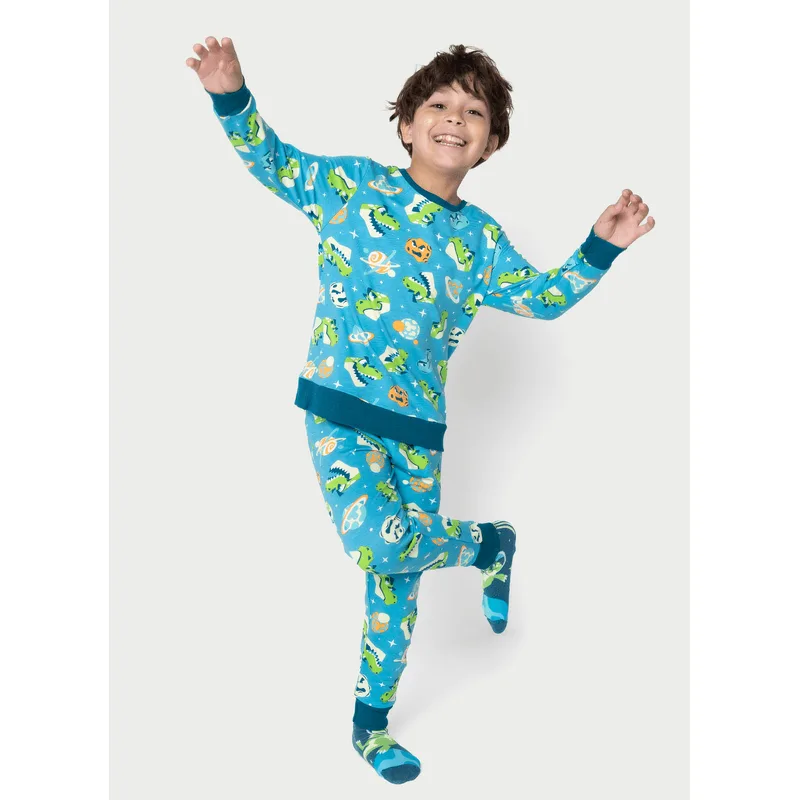 Pijama Manga Longa Moletinho Menino Dino Astronauta 1