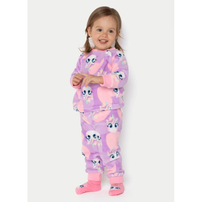 Pijama Manga Longa Soft Bebê Menina Unicórnio Diamante 9 A 12 MESES