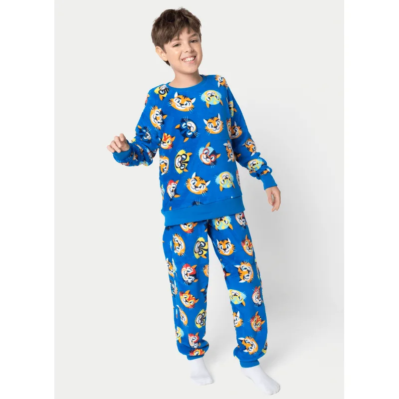 Pijama Manga Longa Soft Menino Teen Tigre Lucha 8