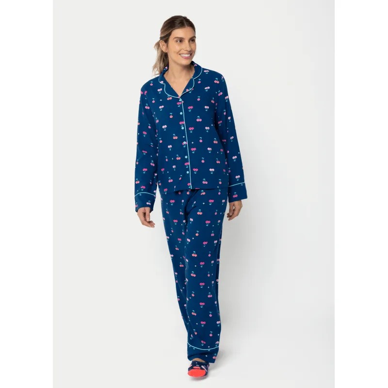 Pijama Manga Longa Viscose Feminino Cereja G