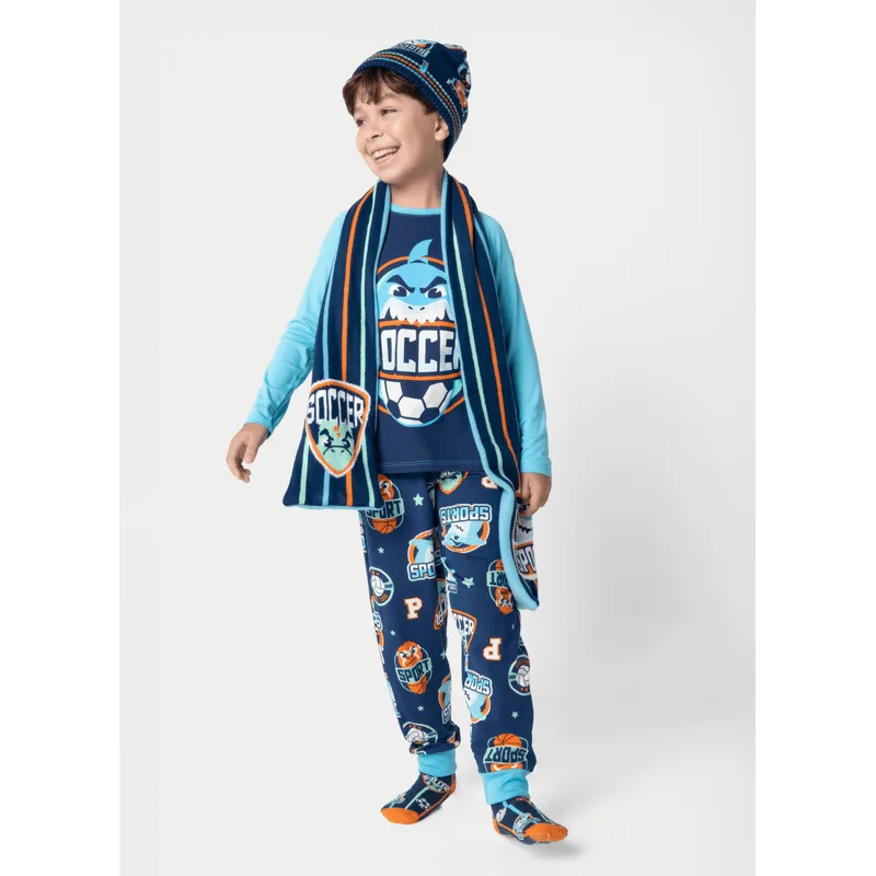 Pijama Manga Longa Viscolycra Menino Tubarão Futebol 2