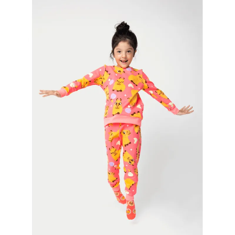 Pijama Manga Longa Moletinho Menina Capivara Chocolate 1