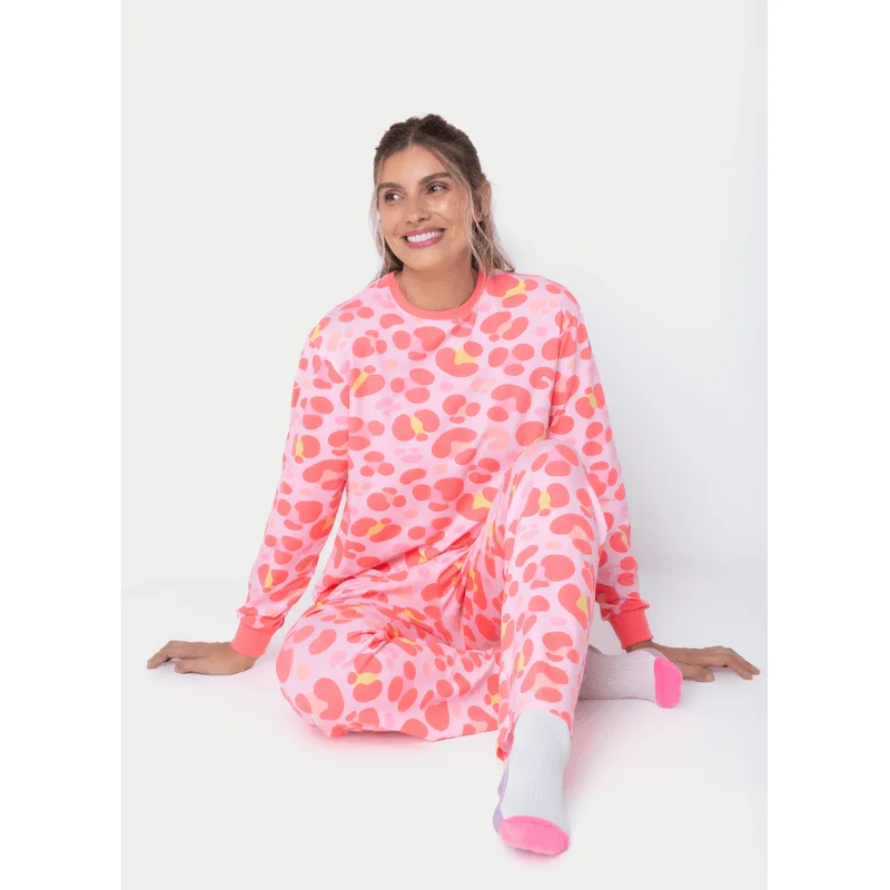Pijama Manga Longa Viscolycra Feminino Gata Cereja GG
