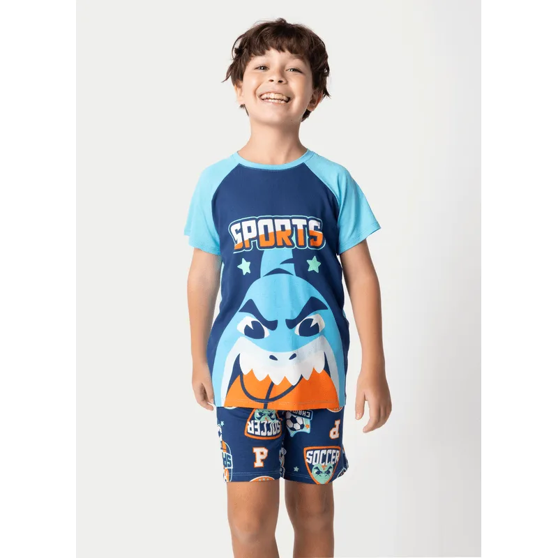 Pijama Manga Curta Viscolycra Menino Tubarão Futebol 4