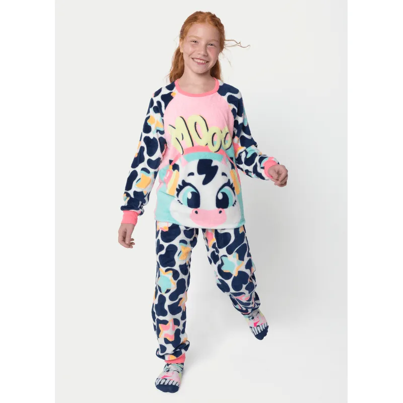 Pijama Manga Longa Soft Menina Teen Vaca Moosic 8