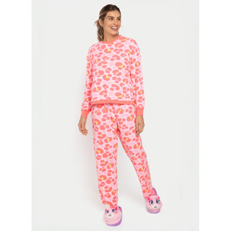 Pijama Manga Longa Moletinho Feminino Gata Cereja G