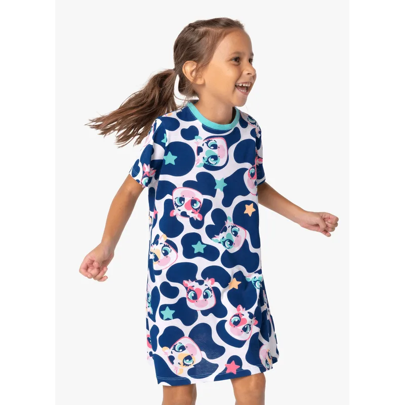 Camisola Manga Curta Algodão Menina Vaca Moosic 6