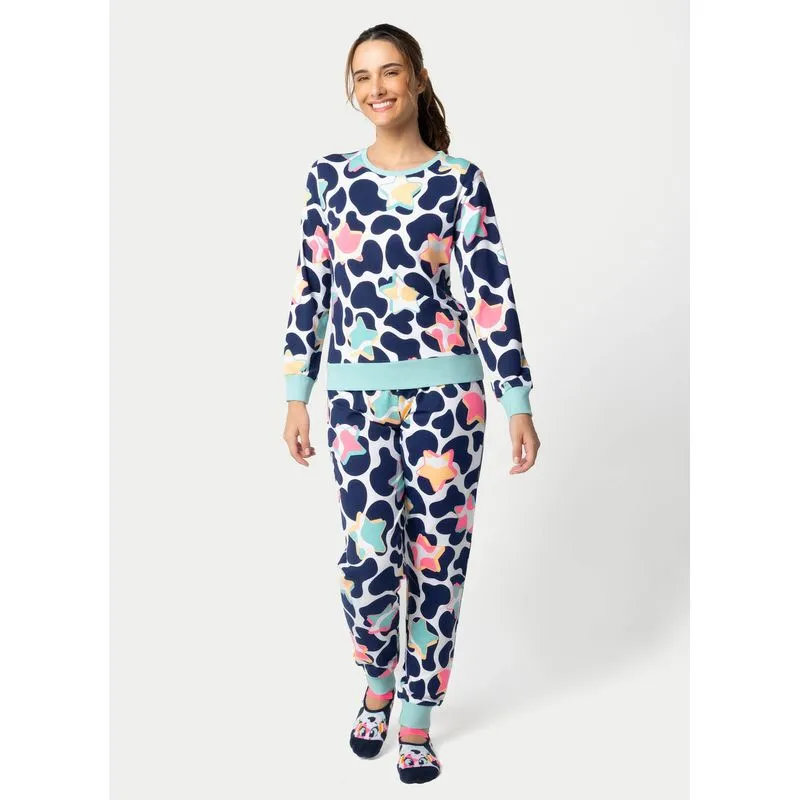 Pijama Manga Longa Moletinho Feminino Vaca Moosic PP