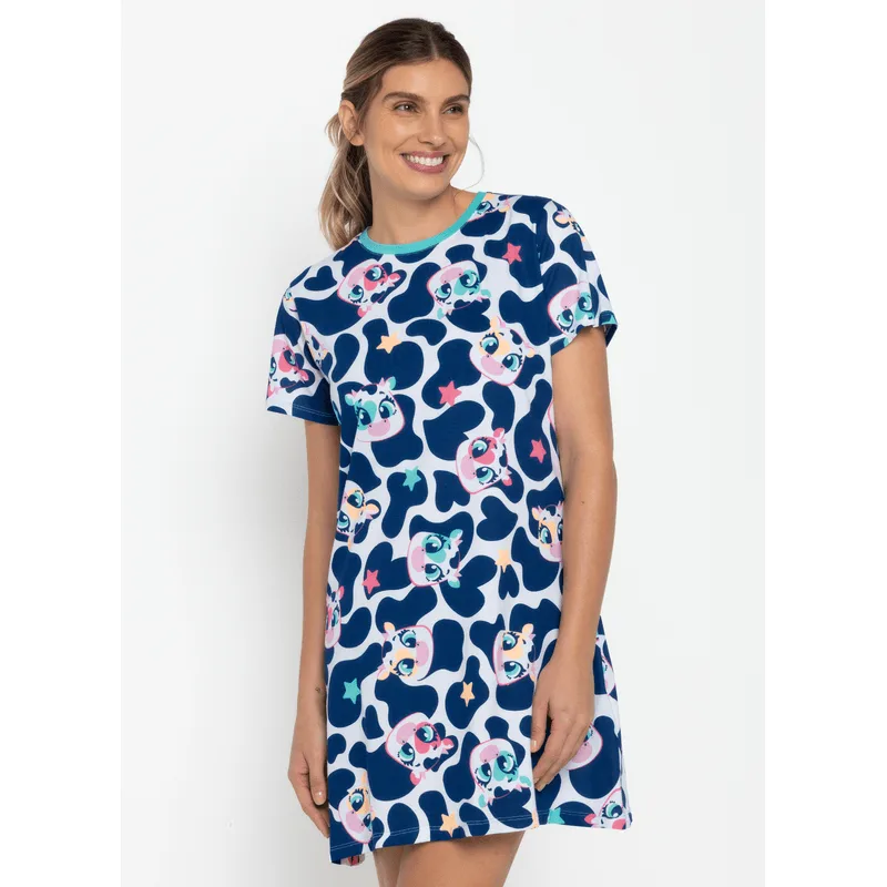Camisola Manga Curta Algodão Feminina Vaca Moosic G