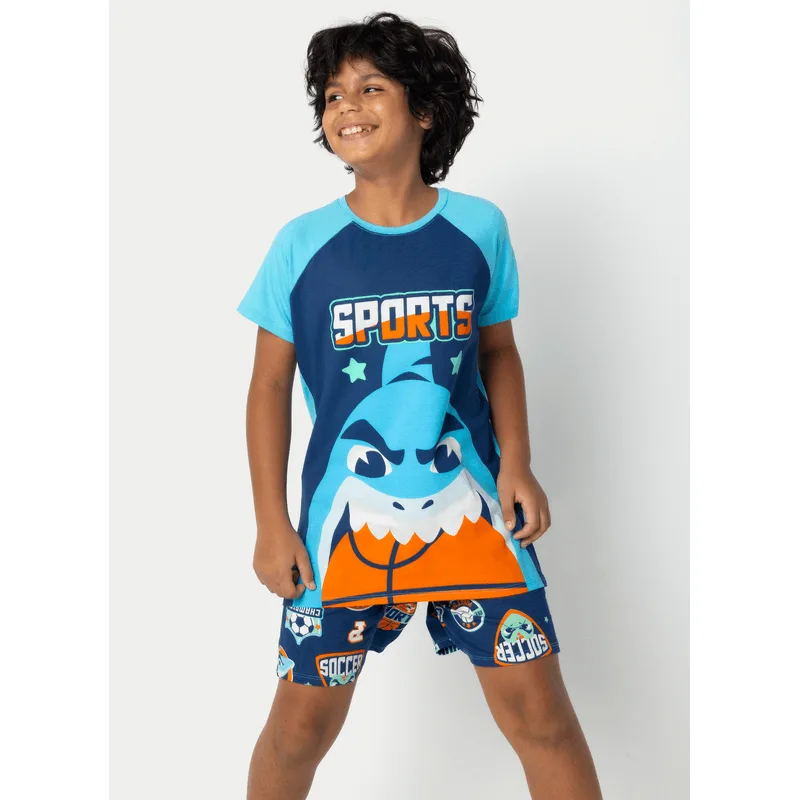 Pijama Manga Curta Viscolycra Menino Teen Tubarão Futebol 14