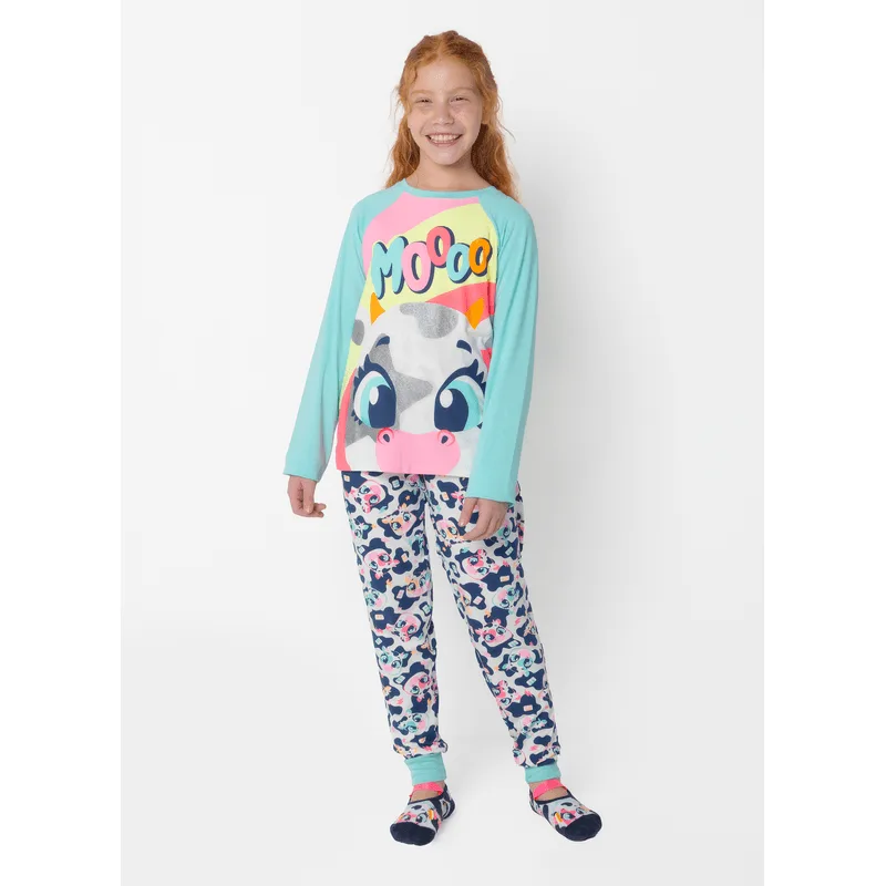 Pijama Manga Longa Viscolycra Menina Teen Vaca Moosic 8