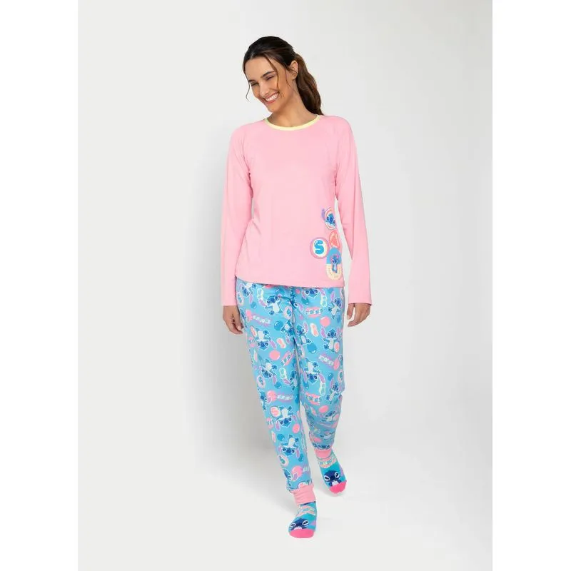 Pijama Manga Longa Viscolycra Feminino Stitch G