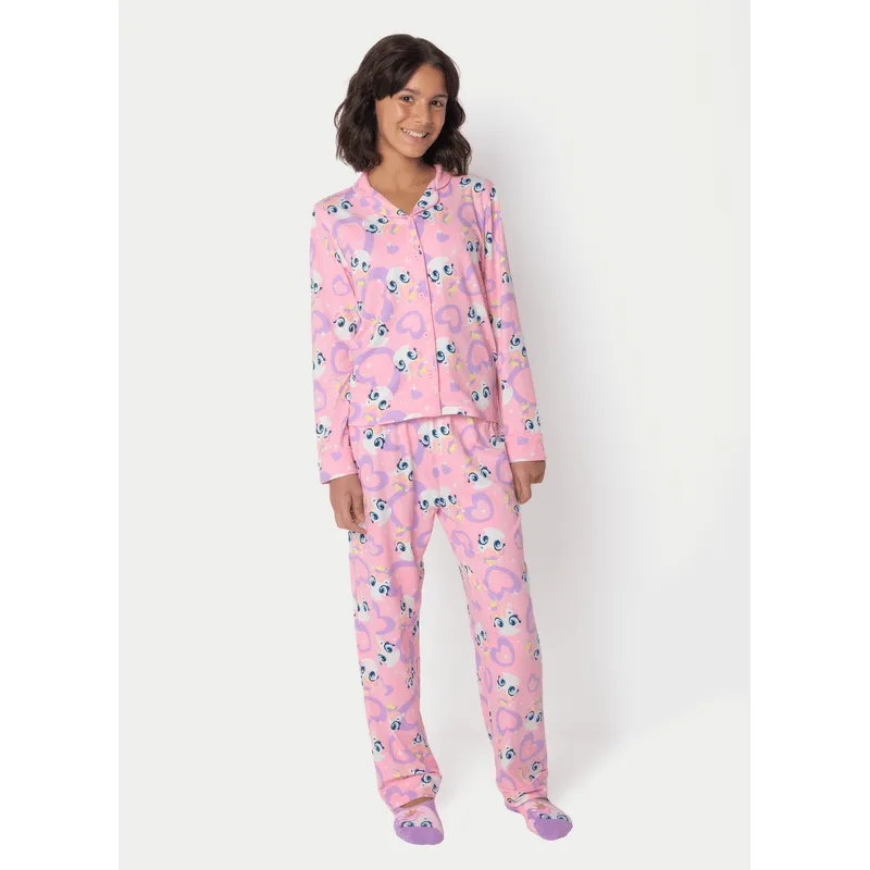 Pijama Manga Longa Viscolycra Menina Teen Unicórnio Diamante 10