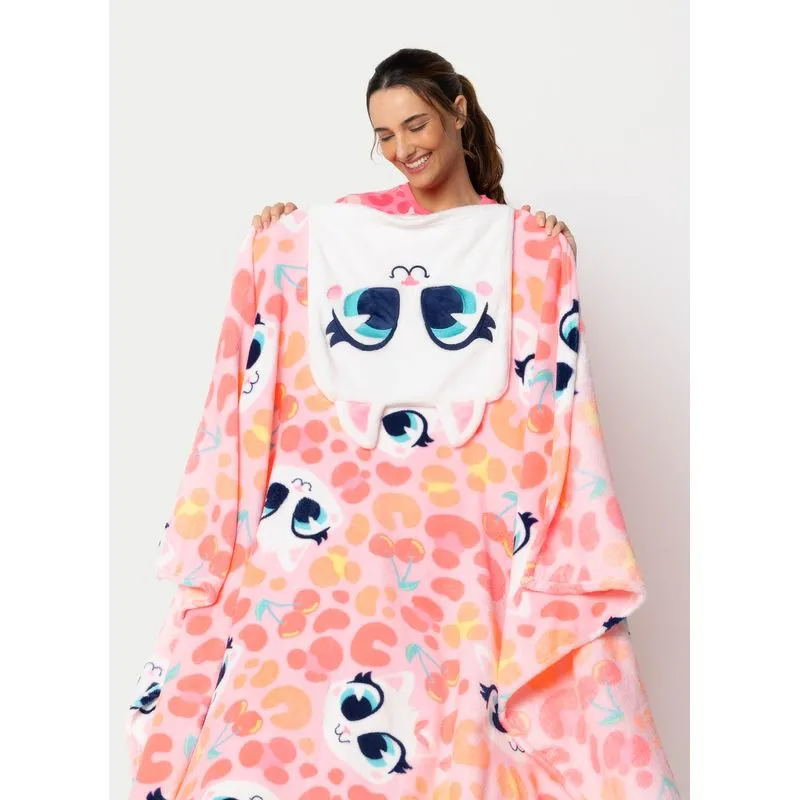 Manta com Capuz Soft Gata Cereja UN