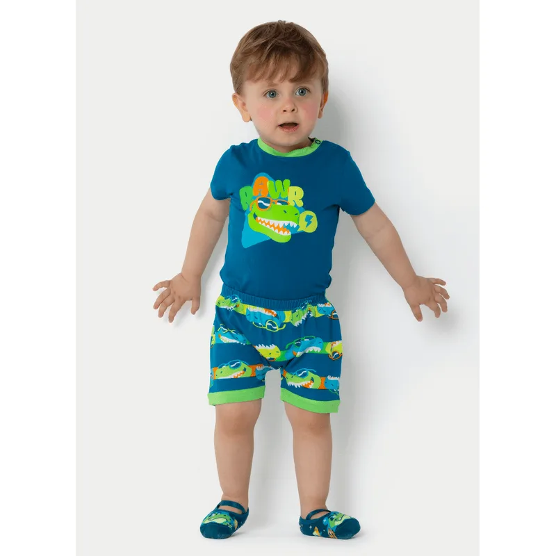 Pijama Manga Curta Viscolycra Bebê Menino Dino 9 A 12 MESES