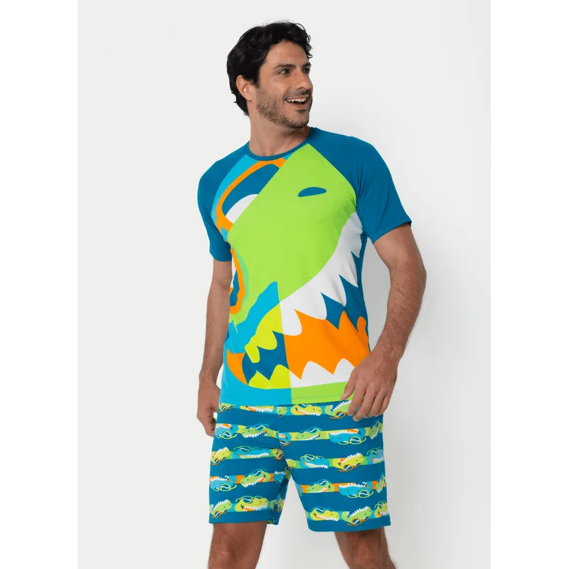 Pijama Manga Curta Viscolycra Masculino Dino G
