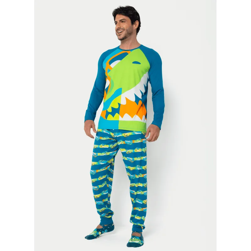 Pijama Manga Longa Viscolycra Masculino Dino M