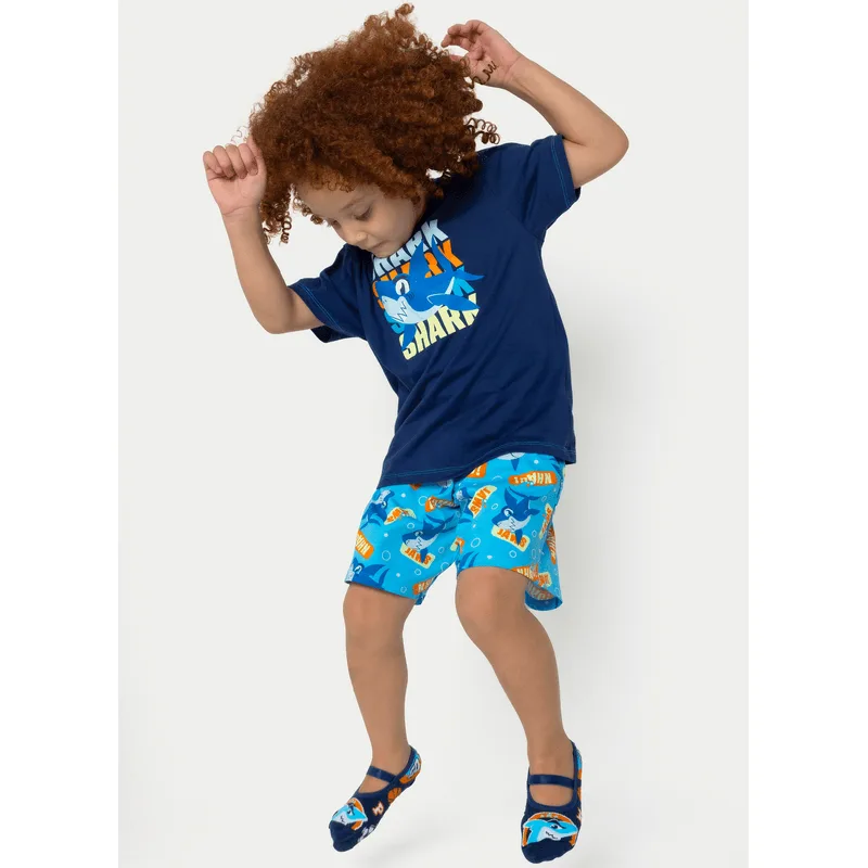 Pijama Manga Curta Algodão Menino Tubarão 2