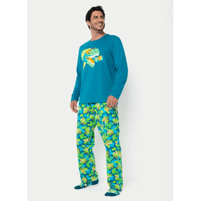Pijama Manga Longa Algodão Masculino Dino G