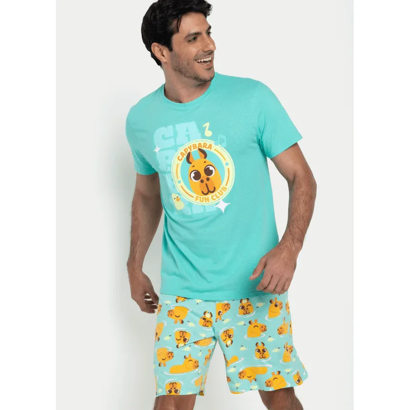 Pijama Manga Curta Algodão Masculino Capy Bora G