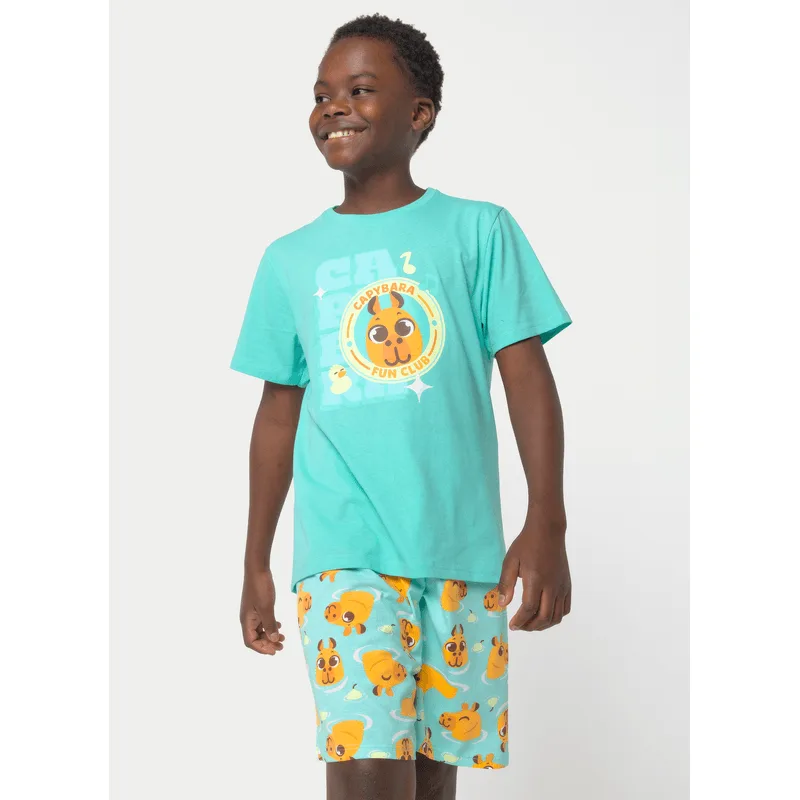 Pijama Manga Curta Algodão Menino Teen Capy Bora 14