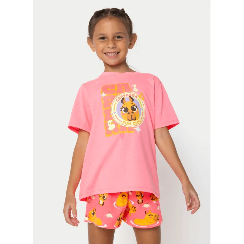 Pijama Manga Curta Algodão Menina Capy Bora 1