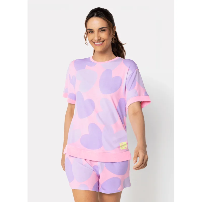 Pijama Manga Curta Viscolycra Feminino Coração P