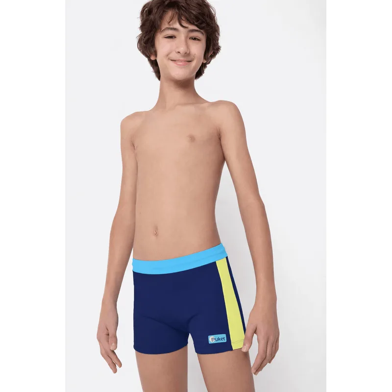 Sunga Boxer com Proteção Solar Menino Teen Color Block Azul Marinho 10