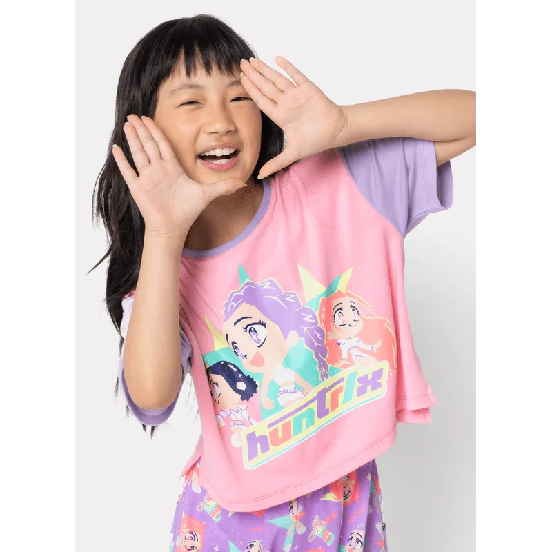 Pijama Manga Curta Viscolycra Menina Guerreiras do K-Pop P