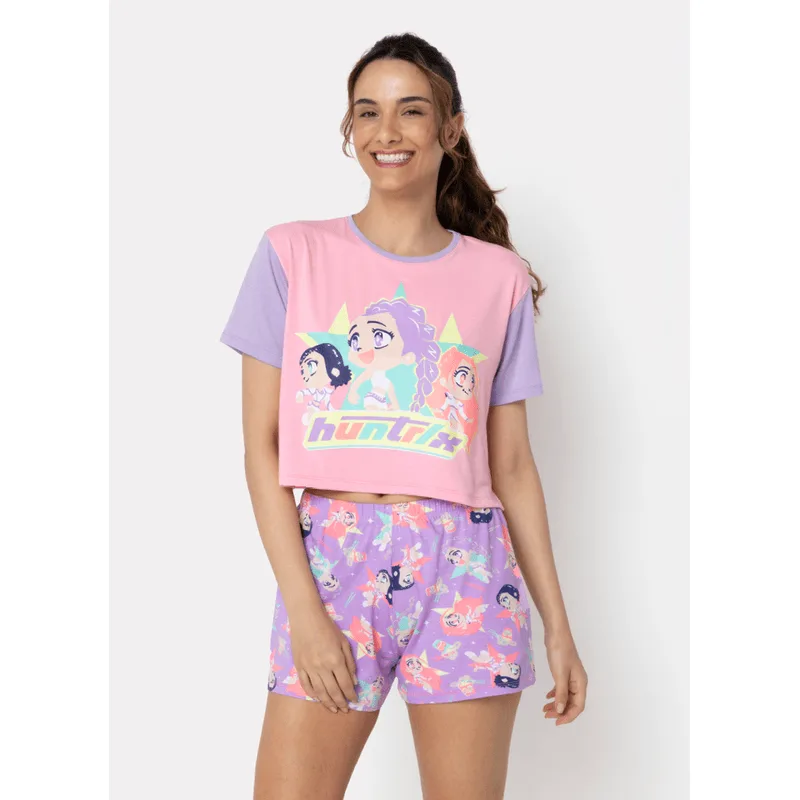 Pijama Manga Curta Viscolycra Feminino Guerreiras do K-Pop PP