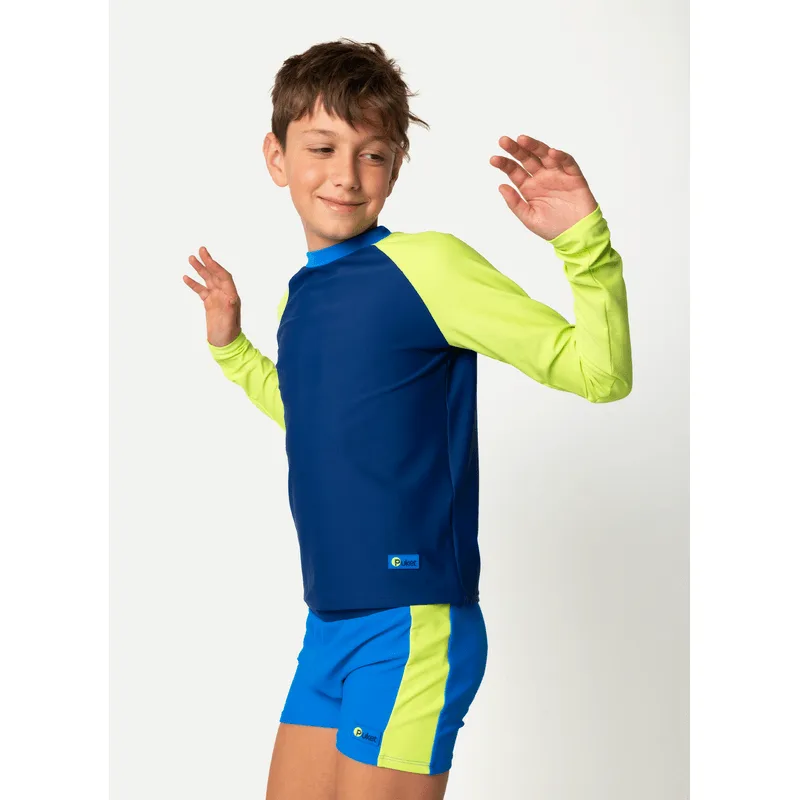 Camiseta Manga Longa com Proteção Solar Menino Teen Color Block Azul Marinho 12