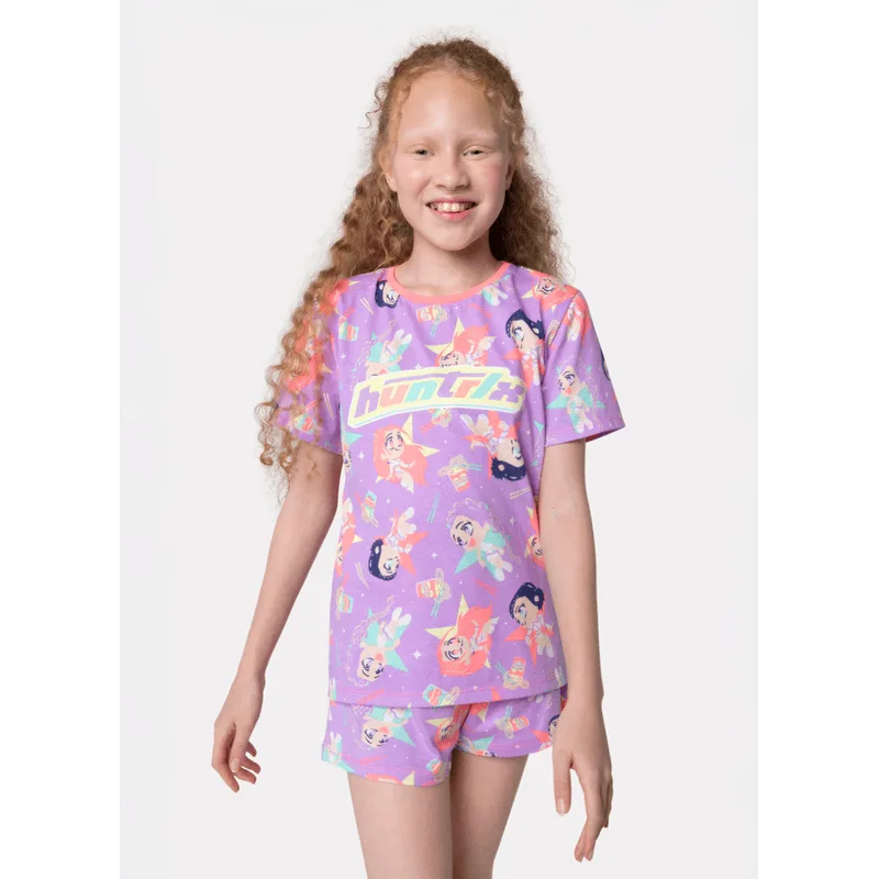 Pijama Manga Curta Algodão Menina Guerreiras do K-Pop PP