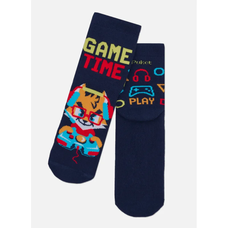 Meia Cano Médio Menino Gato Gamer 22 A 25