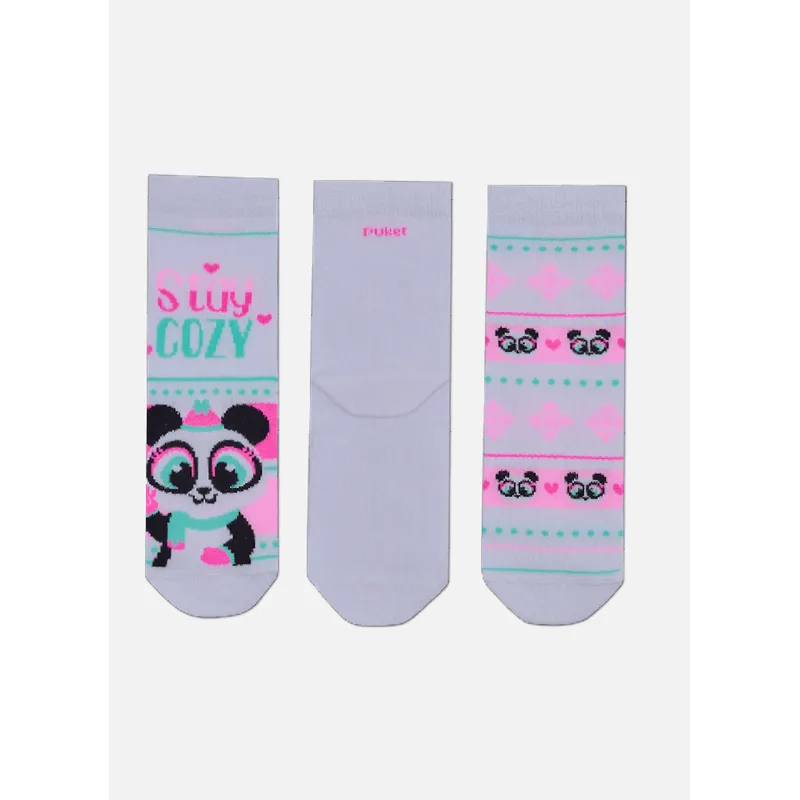 Kit com 3 Meias Cano Médio Menina Panda Inverno 28 A 33