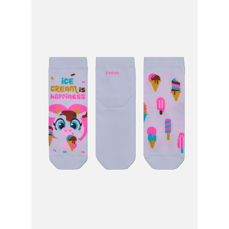 Kit com 3 Meias Cano Curto Feminino Vaca Sorvete 34 A 39