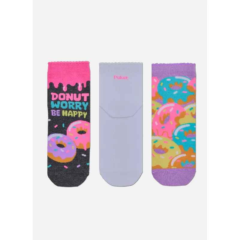 Kit com 3 Meias Cano Curto Feminino Donuts 34 A 39