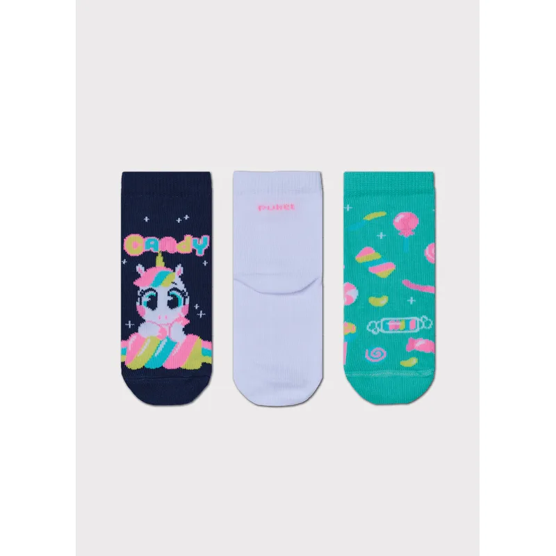 Kit com 3 Meias Cano Médio Bebê Menina Unicórnio 15 A 18 MESES